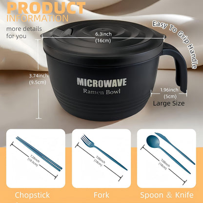 Large Ramen Bowl, Ramen Noodle Bowls Microwavable 45 Oz, Ramen Cooker, Microwave Pasta Cooker, Ramen Bowl Microwave Gift for College Male Female Dorm Room (Black)2