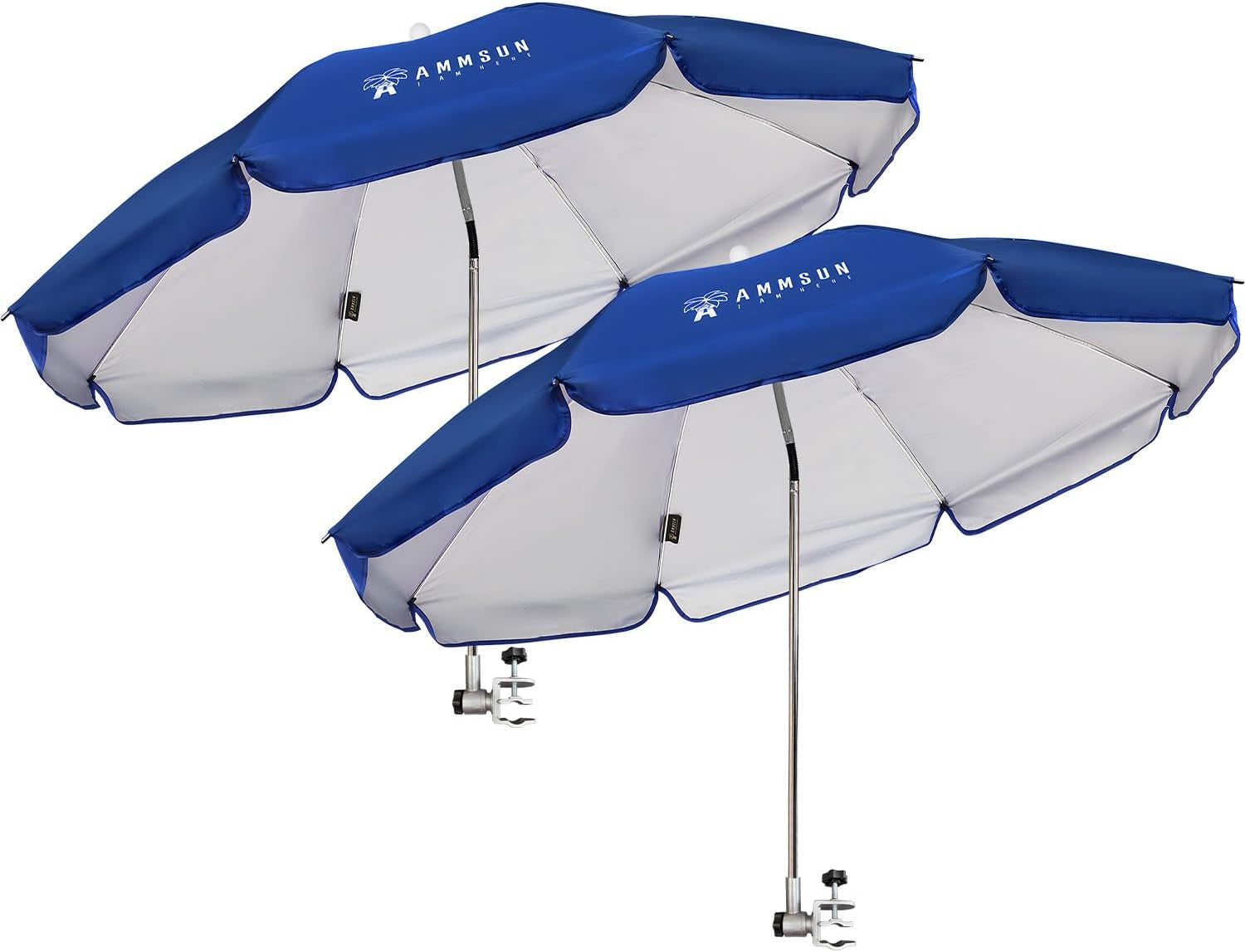 chair-umbrella-with-universal-clamp-adjustable-47-inches-and-360-swivel-upf-50-protection-portable-sun-umbrella-secure-clip-on-camping-beach-chairs-stroller-wheelchair-golf-cart-lounger-blue-2-pack
