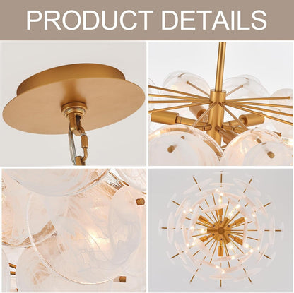 Dia 28 Inch, Modern Glass Chandeliers for Bedroom, Gold Dining Room Light Fixture, Large Vintage Pendant Chandelier for Living Room Stairway Entryway Kitchen Farmhouse Foyer6