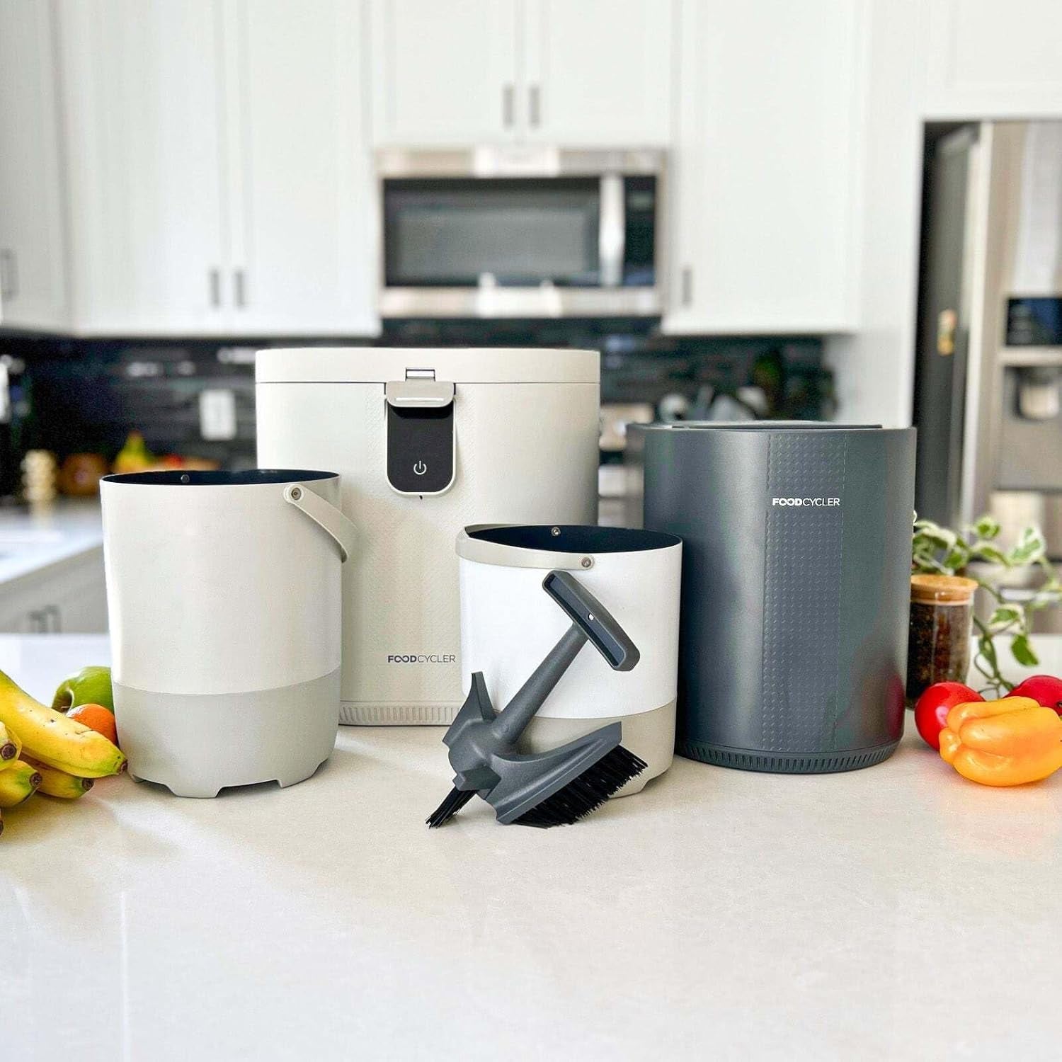 foodcycler-eco-3-home-food-processor-and-recycler-with-extra-bucket-brush-pack-efficient-electric-food-waste-disposer-system-for-home-use-3l-bucket-capacity-white
