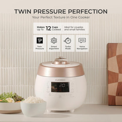 Cuckoo CRP-RT0609FW 6 Cup Twin Pressure Plate Rice Cooker & Warmer with High Heat, GABA, Mixed, Scorched, Turbo, Porridge, Baby Food, Steam (Hi/Non Press.) and More, Made in Korea (White) | 6-Cup Uncooked Capacity, Diamond-Coated Inner Pot, 15 Cooking Mod2