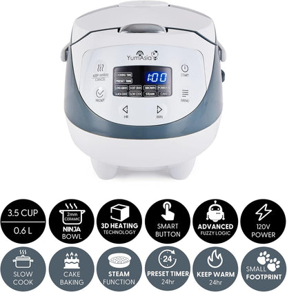 Panda Mini Rice Cooker with Ninja Ceramic Bowl and Advanced Fuzzy Logic (3.5 Cup, 0.63 Litre) 4 Rice Cooking Functions, 4 Multicooker Functions, Digital LED Display - 120V4