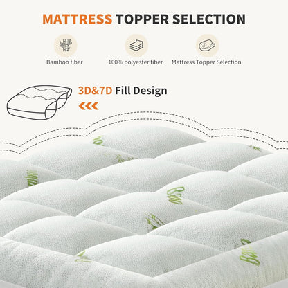 Full Size Cooling Bamboo Mattress Topper with Deep Pockets | Soft Viscose, Stretchable Pockets, Cooling Pillow Top Relieves Back Pain. Breathable for Hot Sleepers7