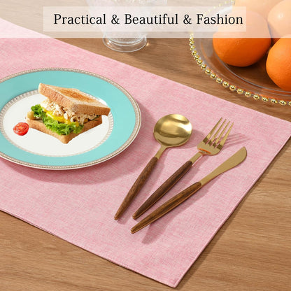 Univocolors Set of 6 Faux Linen Placemats, Heat-Resistant & Easy-To-Clean,13"X19"For Dining Table, Kitchen, Holiday Meals (Pink)5