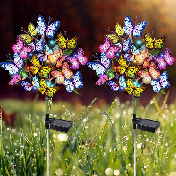 Solar Garden Lights Outdoor Waterproof Decorative Solar Lights Outdoor 2 Pack with 44 LED 34 Butterfly Flower Garden Decor Yard Patio Lawn, Gifts for Mother'S Day Mom Women1