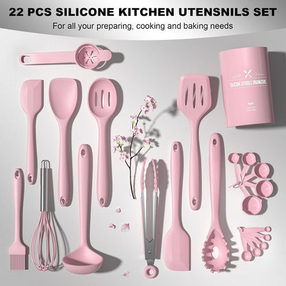 22-Piece Silicone Cooking Utensils Set, Heat Resistant & Dishwasher Safe Kitchen Tools, Non-Scratch Spatula Set for Nonstick Cookware (Pink)5
