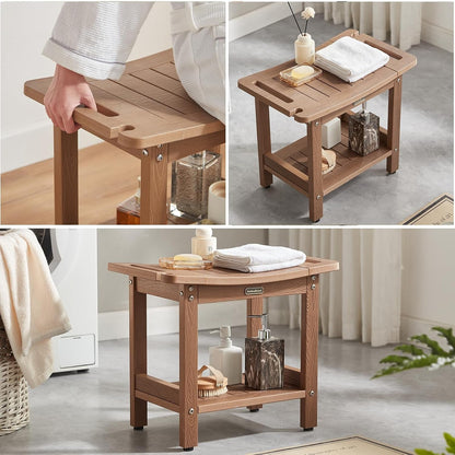 Poly Shower Stool for inside Shower Waterproof, Shower Bench for Shaving Legs, Heavy Duty Plastic Bathroom Chair Seat with Handles & Adjustable Feet, Foot Rest, No Maintenance, Brown6