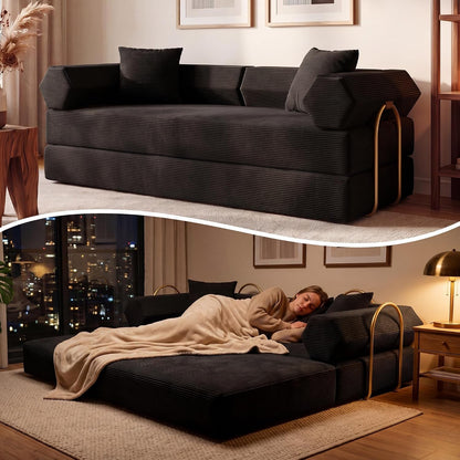 79" Convertible Futon Sofa Bed, Boneless Couch for Living Room | Black1