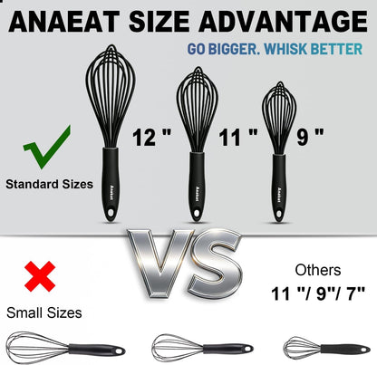 Silicone Balloon Whisk, Perfect for Non-Stick Cookware, Milk and Egg Beater Blender, Heat Resistant Kitchen Whisks for Whisking, Cooking, Baking, Beating, Frothing & Stirring (Black)5