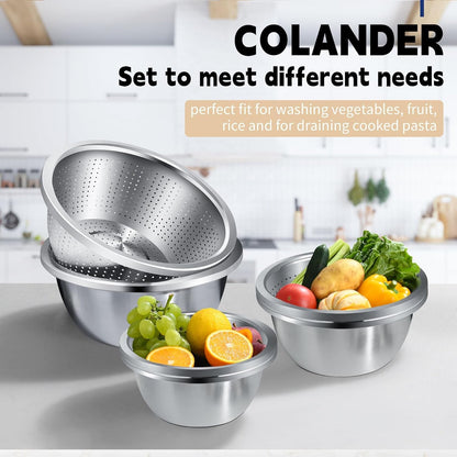Colander Stainless Steel 3-Quart with Bowls,Strainer for Kitchen(2Pc)3
