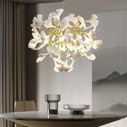 23.6'' Gold and White Ceramic Ginkgo Leaf Chandeliers, Modern Tree Branches Chandeliers, Dining Room Chandelier over Table, round Chandelier for Living Room,Foyer, Kitchen, Bathroom, Bedroom1