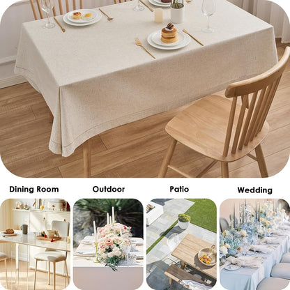 Natural Flax Linen Tablecloth – Undyed Rectangle Hemstitch Table Cover for Kitchen, Dining & Decoration (Neutral, 55" X 86")6