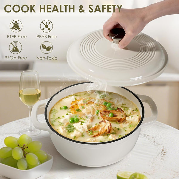 Enameled Cast Iron Dutch Oven Pot with Lid -  5QT Dutch Oven for Bread Baking with Cotton Potholders - Heavy-Duty Cookware for Braising, Stew, Roasting, Oven Safe up to 500°F, Cream White4