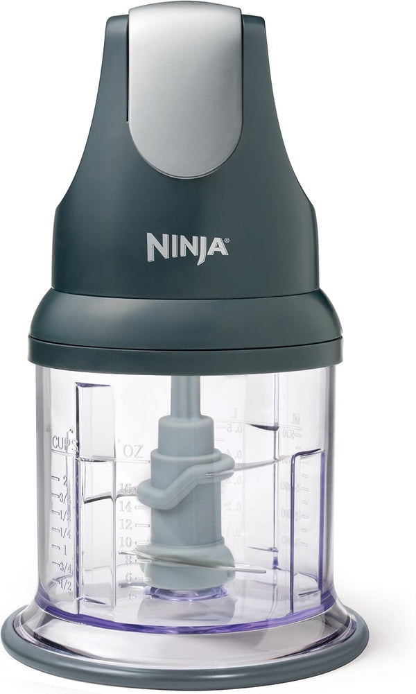 Ninja Express Chop Manual Food Processor, 16Oz Bowl, Gray, NJ100GR | One-Touch Pulse Chops, Grinds & Purees Garlic, Herbs, Nuts & More. 3-Cup Capacity, Stainless Blades, Dishwasher Safe.1