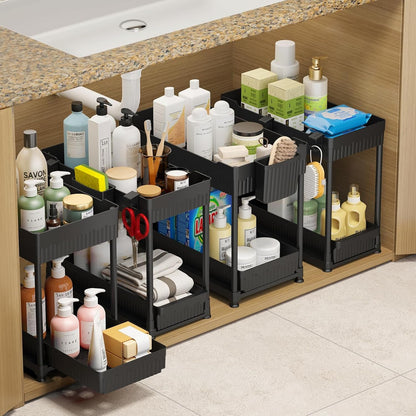 4-Pack 2-Tier under Sink Organizer with Pull Out Drawers1