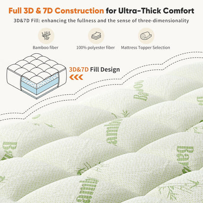 Ultra Soft Full Size Mattress Topper - Viscose Made from Bamboo Pillow Top Mattress Pad for Comfort & Support - Naturally Cooling for Hot Sleepers, Green | Ultra Soft Mattress Pad, Stretchable Pockets Fits 6"-18" Mattress, Breathable Cooling Topper for Back Pain Relief, Green6