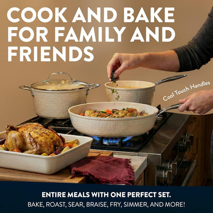 Hammered 15 Pc Ceramic Cookware Set Nonstick, Pots and Pans Set Non Stick with Induction Cookware, Cooking Utensils & Steamer, Non Toxic PFOA PFOS Free, Oven & Dishwasher Safe6