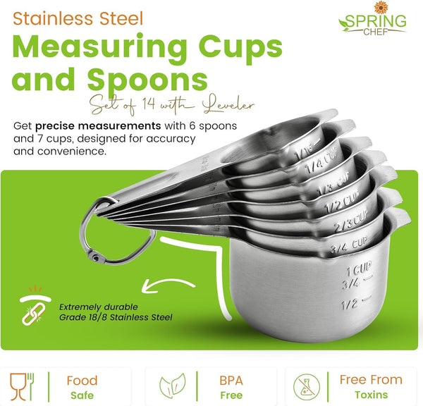 Stainless Steel Measuring Cups and Spoons Set of 14 W/Leveler4