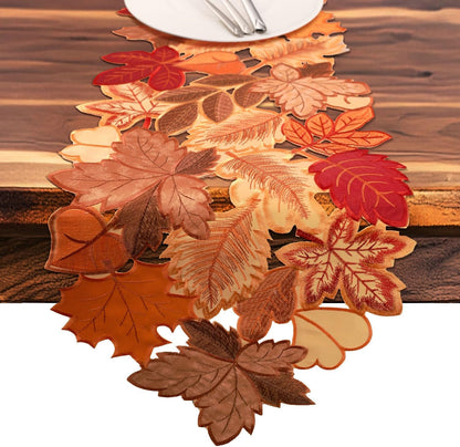 Fall Table Runner 72 Inches Long Autumn Maple Leaf Embroidered Runner1