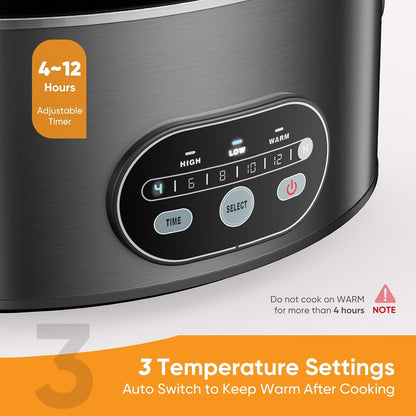 Slow Cooker 8 Quart, Large Slow Cooker, Ceramic Nonstick Coating, 3 Adjustable Temp Multi Cookers with Dishwasher Safe Stoneware Pot & Tempered Glass Lid, 35In Tangle Free Cord Wrap, Black3