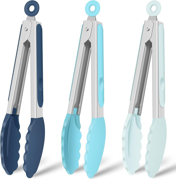 Silicone Serving Tongs for Cooking 9-Inch Kitchen Tongs with Silicone Tips, Set of 3 (Gradient Blue)1