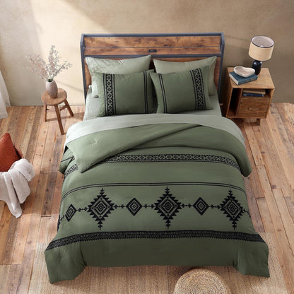 Embroidery Queen Comforter Set 7 Pieces Olive Green Bed in a Bag4