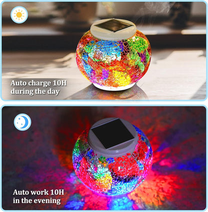 Mosaic Solar Lights Outdoor Waterproof, Color Changing Table Lamp2