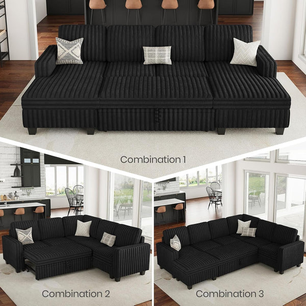 Oversized Sofa Bed Modular Sectional Sleeper Sofa with Pull Out Bed L Shaped Couch with Storage Chaise Black Couch6