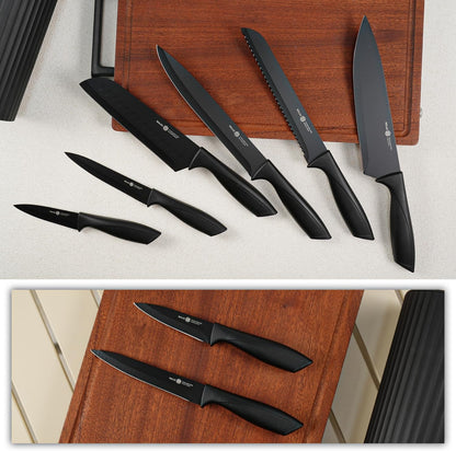 Knife Set, 8-Piece Kitchen Knife Set with Universal Block - Anti-Rust Chef Knives, Ergonomic Design, Dishwasher Safe (Black)6