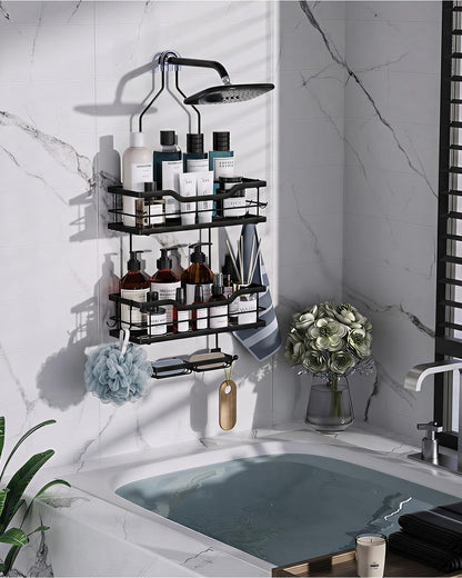 Shower Caddy Hanging - 3 Tier Bathroom Shower Organizer with Soap Holder, 6 Hooks, Heavy Duty Stainless Steel Storage Rack, Rustproof Fast Draining Shelves, Black2