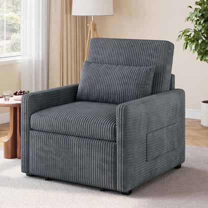 3 in 1 Pull Out Sleeper Chair, 75.2” Corduroy Single Sofa, Dark Gray4
