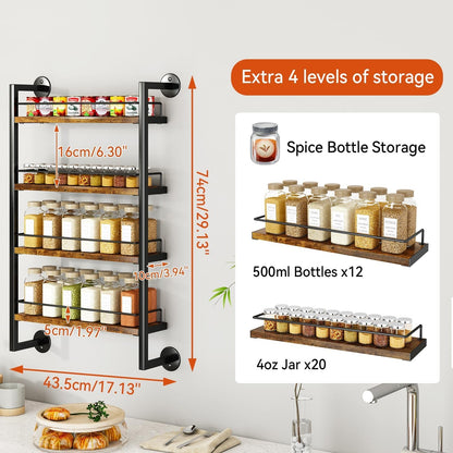 4 Tier Spice Rack Wall Mount for Kitchen,Brown TLJ016H5