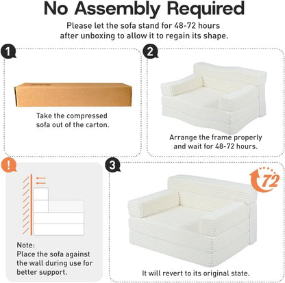 Folding Sofa Bed,Convertible Sofa Bed with Armrest Foldable Sleeper Chair, Portable Folding 4-In-1 Floor Sofa with Convertible Lounge Chair for Living Room,Bedroom,Washable Cover,White Single8