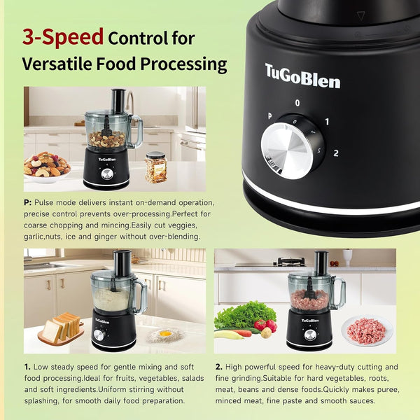 10 Cup Food Processor, Glass Blender and Grinder,5 Food Blades | Kneading/Chopping/Shredding/Slicing/French Fry Blades for Vege,Fruits,Meats,Beans5