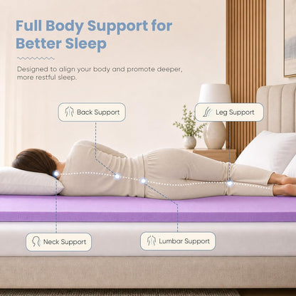 3 Inch Cooling Memory Foam Mattress Topper Twin XL, Gel Ventilated Soft Pressure Relief Mattress Pad, Breathable Bed Topper for Bedroom, RV and Sleeper Sofa, Certipur-Us Certified, Purple4