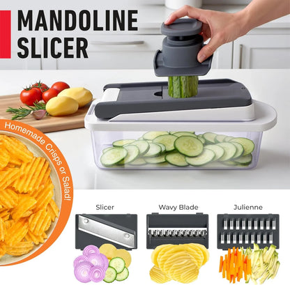 10-in-1 Vegetable Chopper & Mandoline Slicer with Container