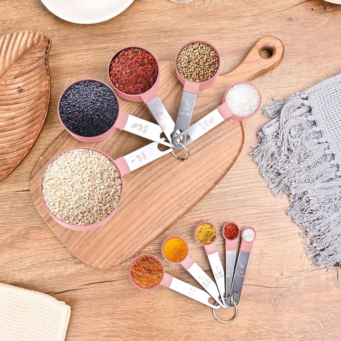 Pink Measuring Cups and Spoons Set (10 Piece, Stainless Steel)