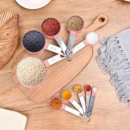 Pink Measuring Cups and Spoons Set (10 Piece, Stainless Steel)