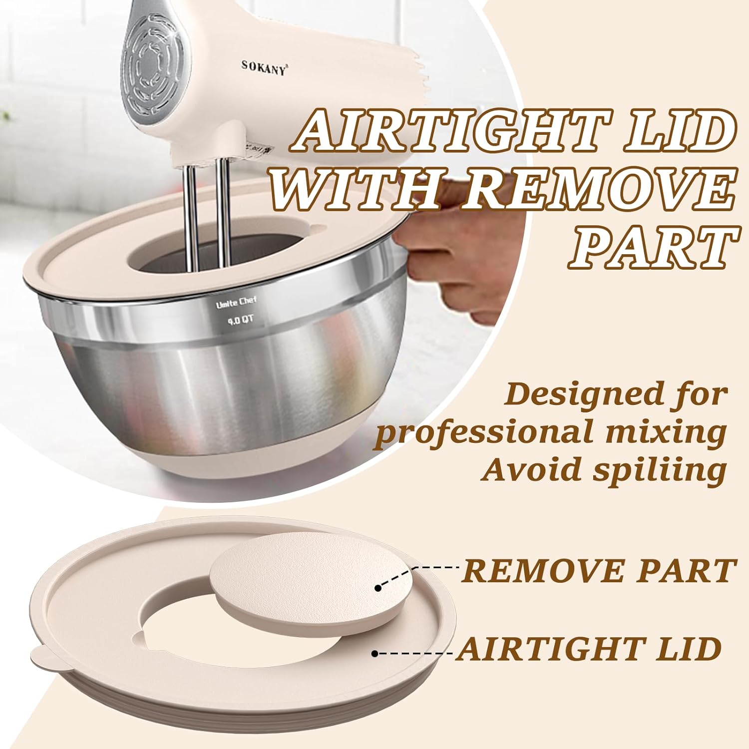 Mixing bowls with airtight lids stacked neatly on a refrigerator shelf.