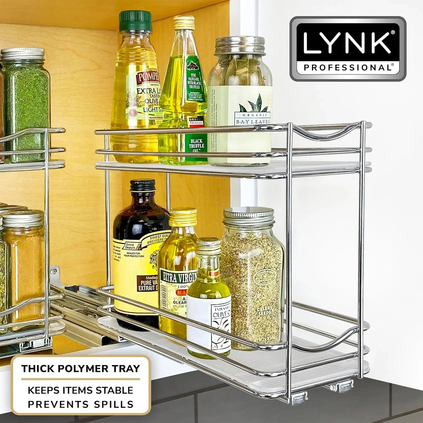Pull Out Spice Rack Organizer, 2 Tier Slide Out Shelf