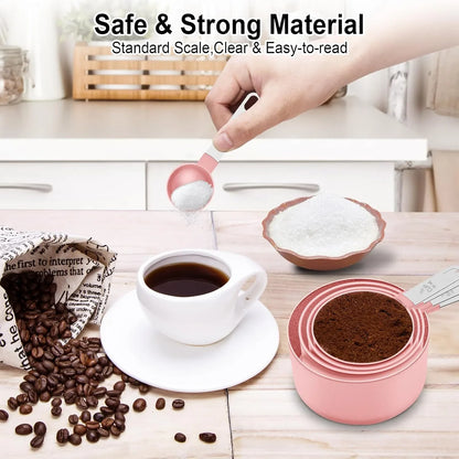 Pink Measuring Cups and Spoons Set (10 Piece, Stainless Steel)