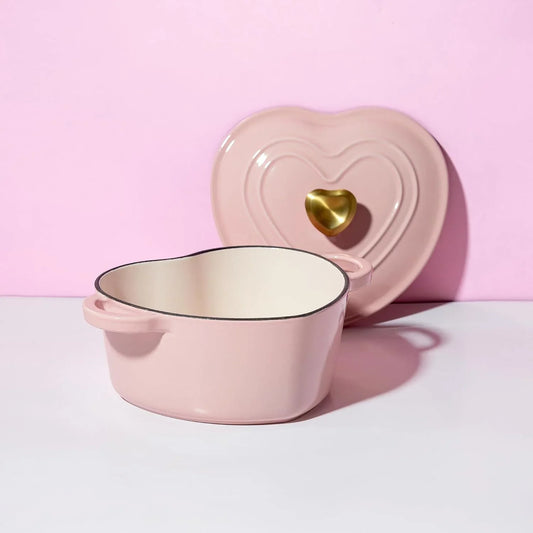 Pink Heart Dutch Oven 2-Qt Enameled Cast Iron, 500°F