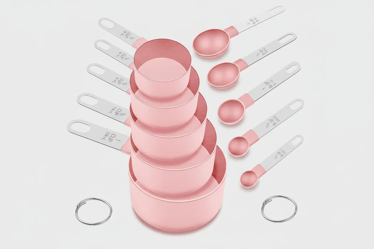 Pink Measuring Cups and Spoons Set (10 Piece, Stainless Steel)