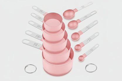Pink Measuring Cups and Spoons Set (10 Piece, Stainless Steel)