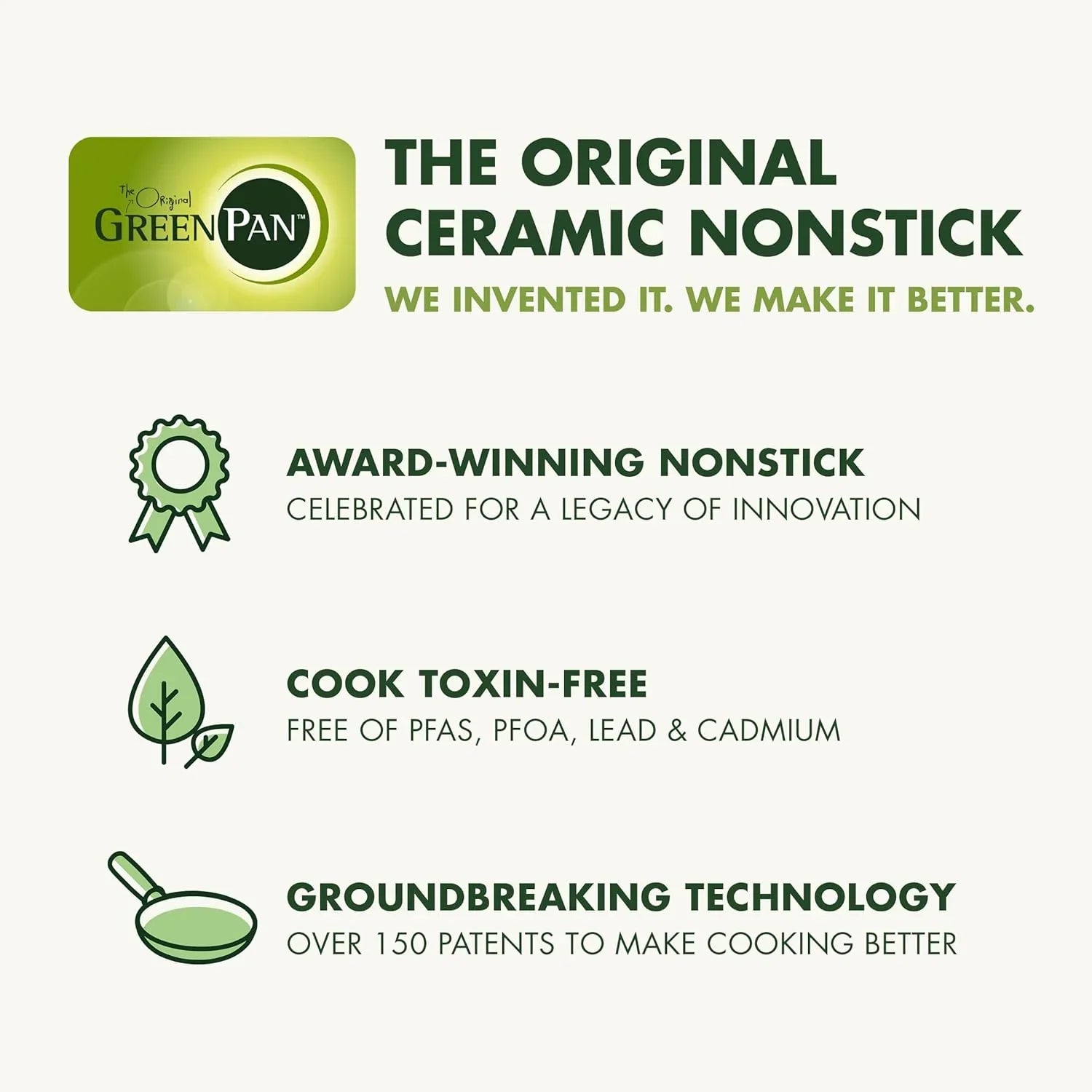 GreenPan original ceramic nonstick cookware features award-winning, toxin-free, patented cooking technology