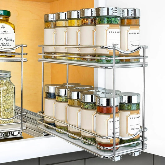 Pull Out Spice Rack Organizer, 2 Tier Slide Out Shelf