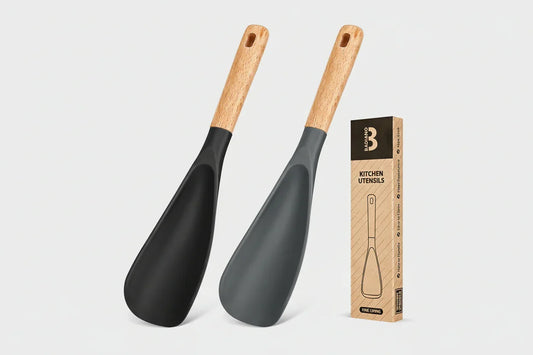 Silicone Cooking Spoon for Nonstick Cookware – Black & Grey, 11.4 inch