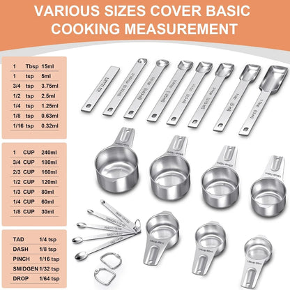 Stainless Steel Measuring Cups and Spoons Set (20 Piece)