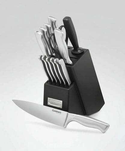 15-piece stainless steel knife block set by Cuisinart with hollow handles and a black knife block