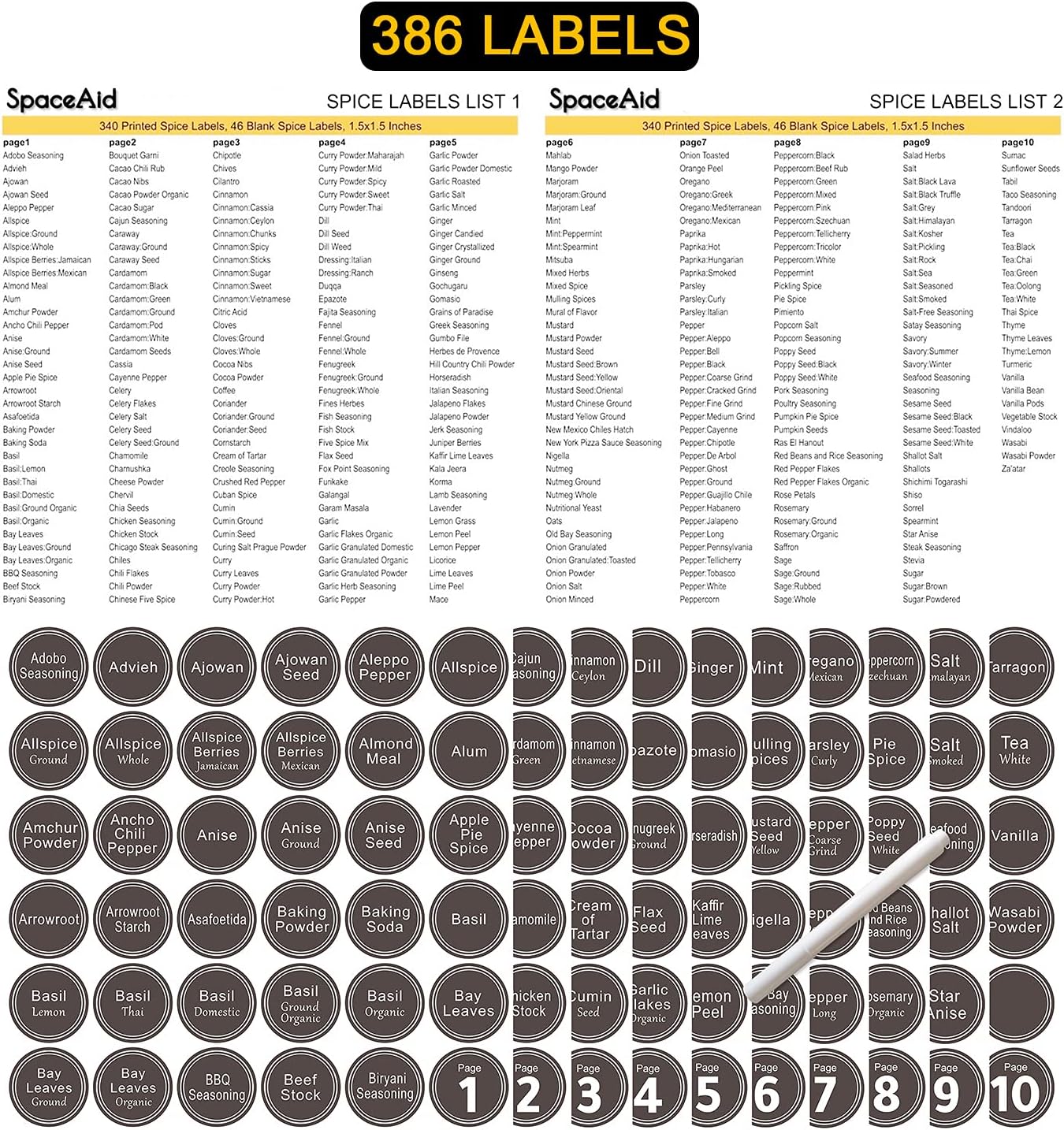 Waterproof spice label sheet with chalk marker and catalog, Simmerly Home kitchen storage